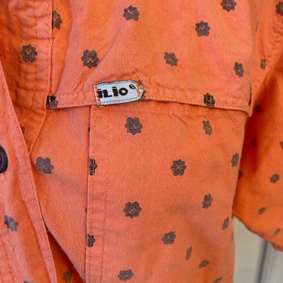 Ilio Womens Vintage Orange Button Up Short Sleeve Top - Picture 7 of 7